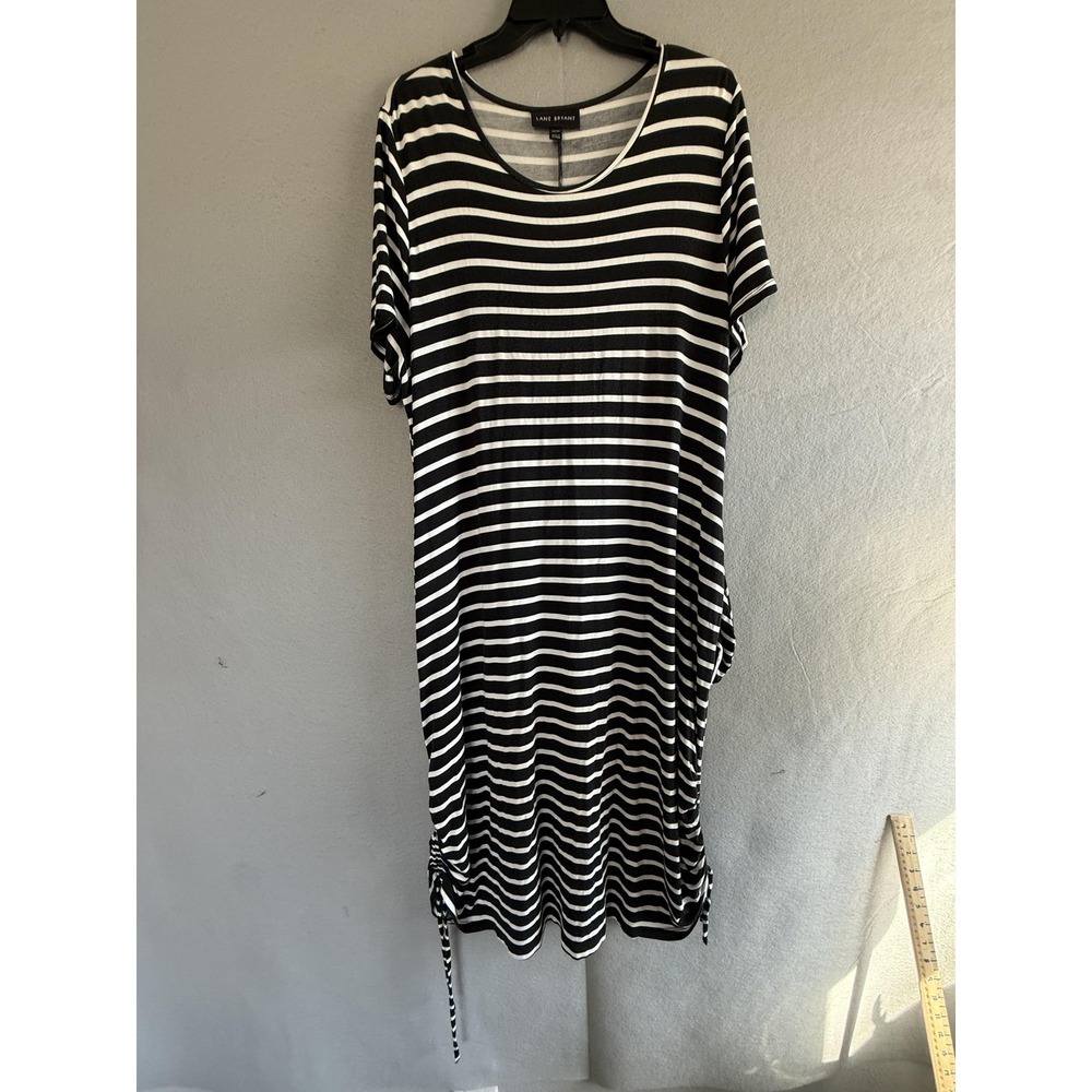 Lane Bryant Dress Womens 0X Black White Stripe Ruched T Shirt‎ Midi Casual